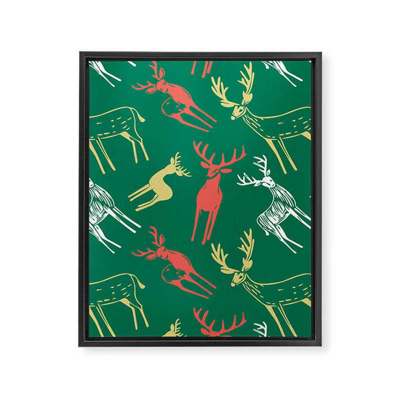 Green christmas reindeer animal pattern Framed Canvas Print Gallery Image 8