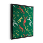Green christmas reindeer animal pattern Framed Canvas Print Gallery Image 2