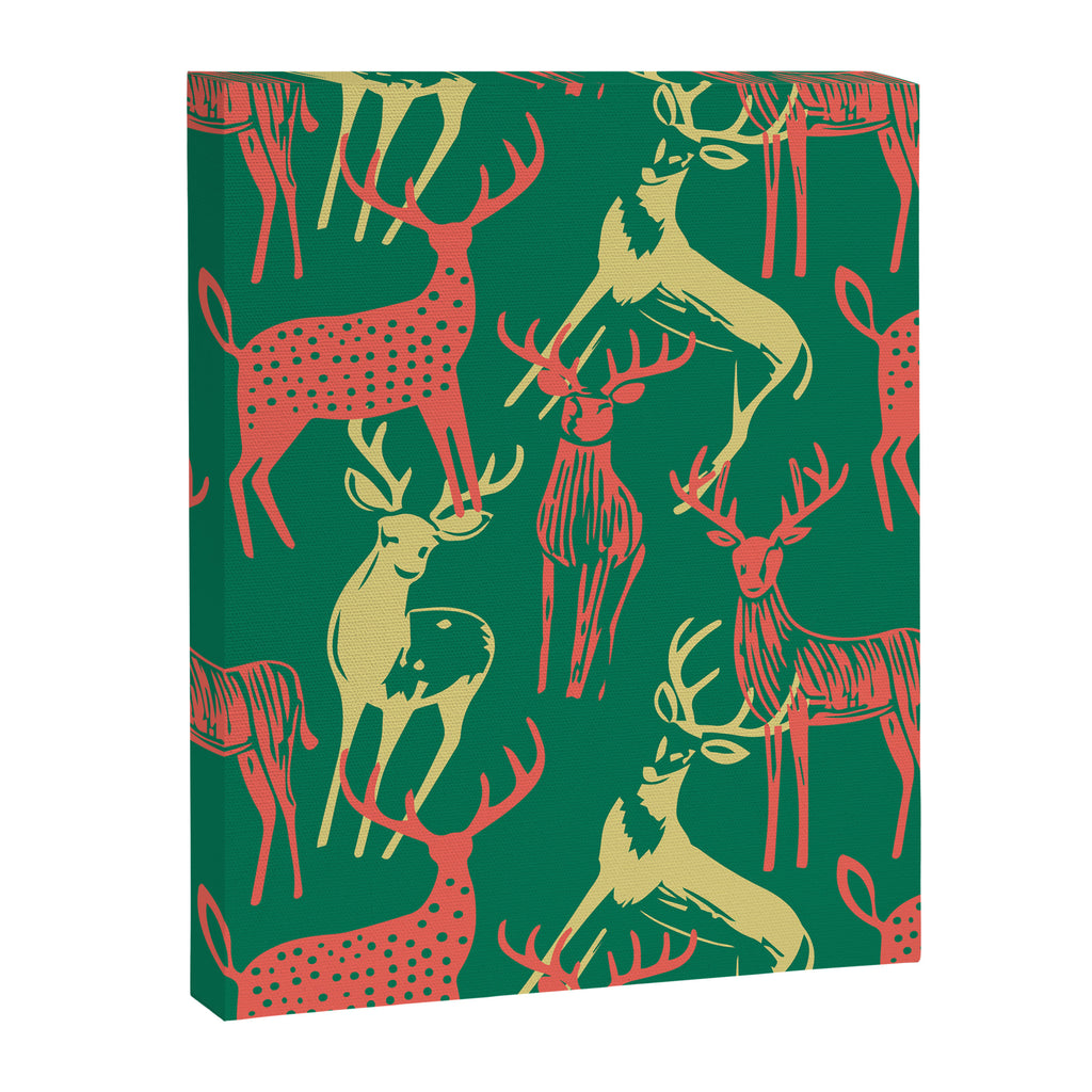 Green christmas reindeer animal pattern Canvas Print Gallery Image 8