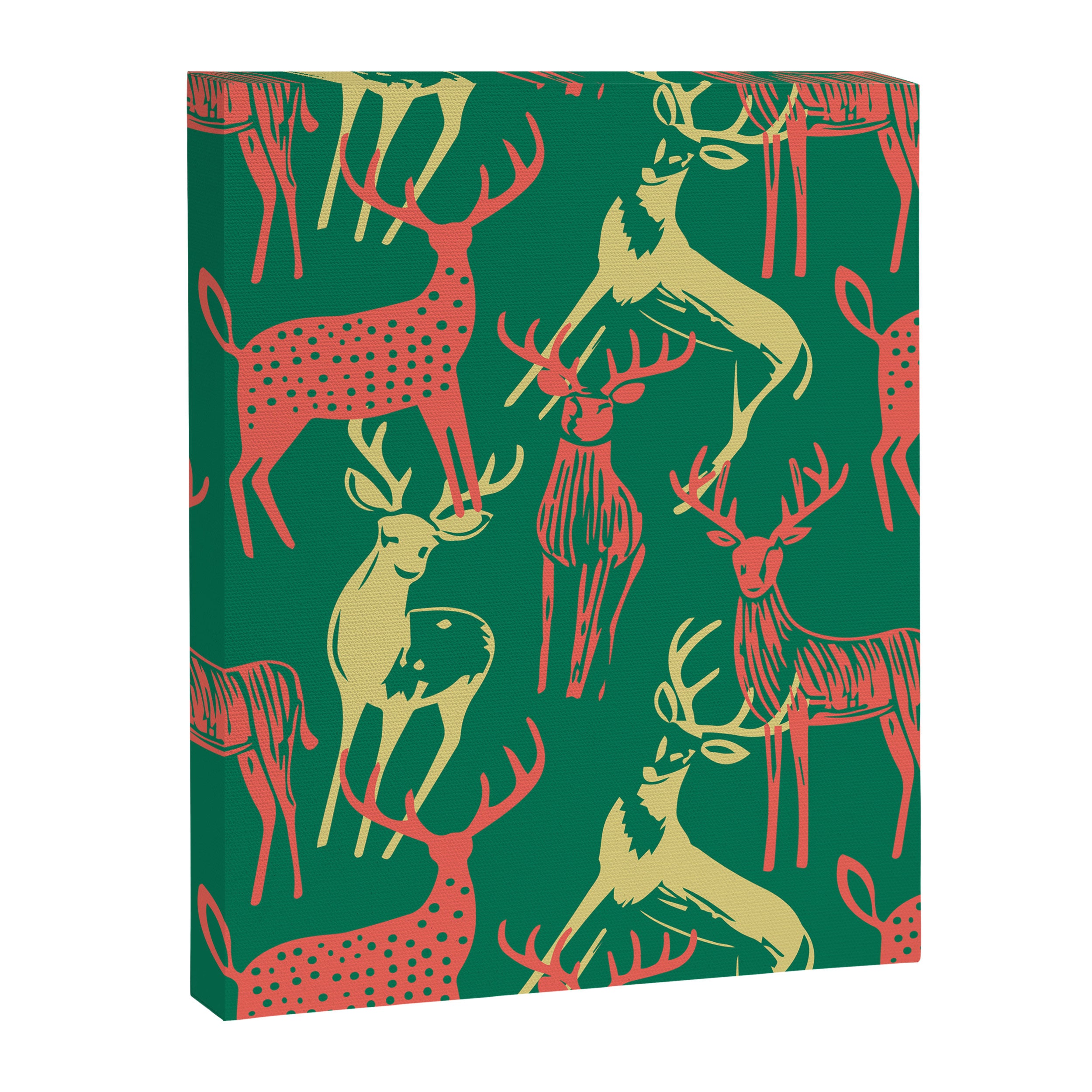 Green christmas reindeer animal pattern Canvas Print Gallery Image 8