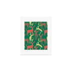 Green christmas reindeer animal pattern Art Print Gallery Image 1