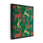 Green christmas reindeer animal pattern Framed Canvas Print Gallery Image 2
