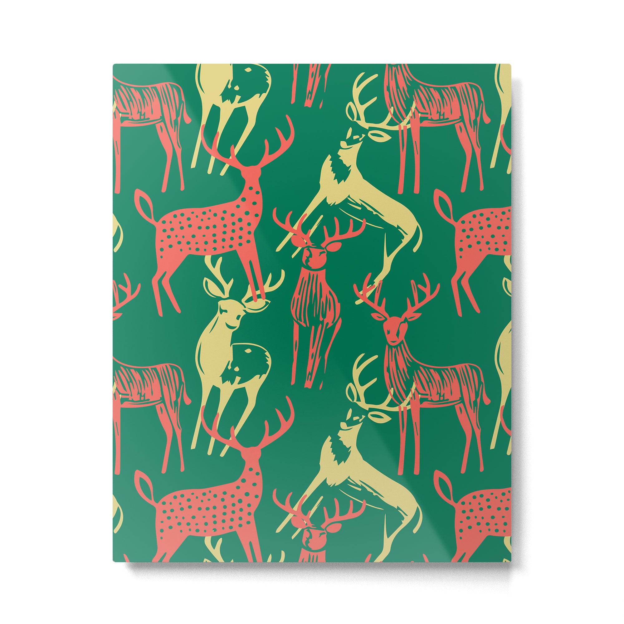 Green christmas reindeer animal pattern Metal Print Gallery Image 6