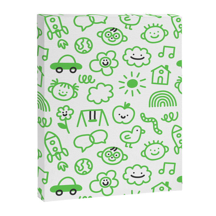 Green eco friendly children doodle pattern Canvas Print Gallery Image 1