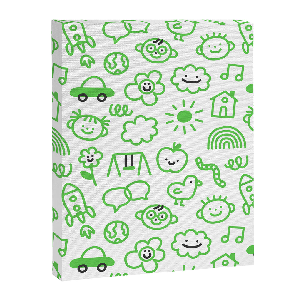 Green eco friendly children doodle pattern Canvas Print Gallery Image 8