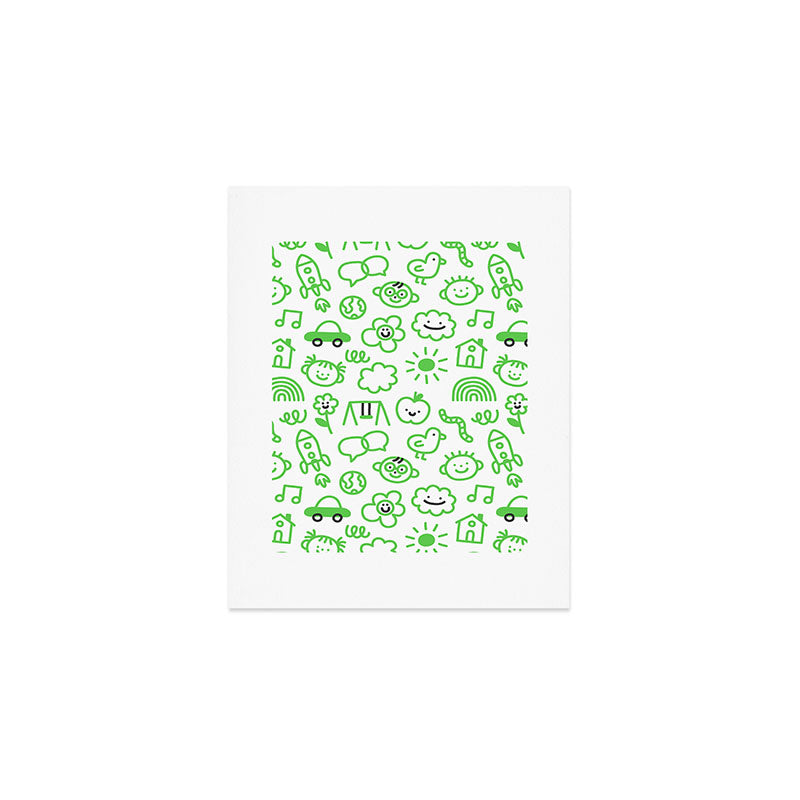 Green eco friendly children doodle pattern Art Print Gallery Image 1