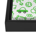 Green eco friendly children doodle pattern Framed Canvas Print Gallery Image 3
