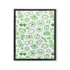 Green eco friendly children doodle pattern Framed Canvas Print Gallery Image 8