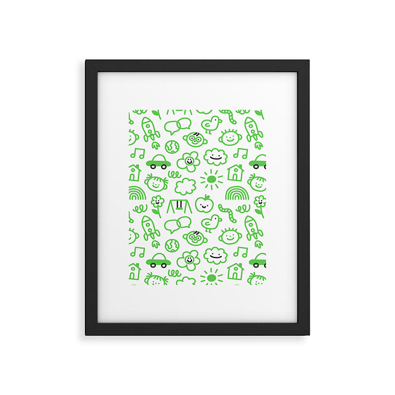 Green eco friendly children doodle pattern Framed Art Print Gallery Image 6