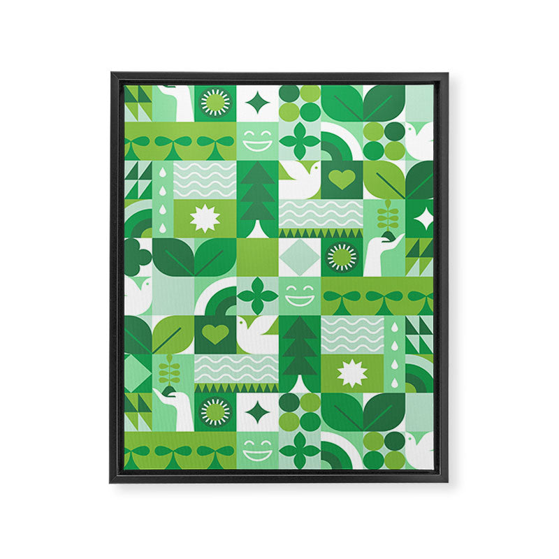 Green eco friendly geometric mosaic art pattern Framed Canvas Print Gallery Image 8