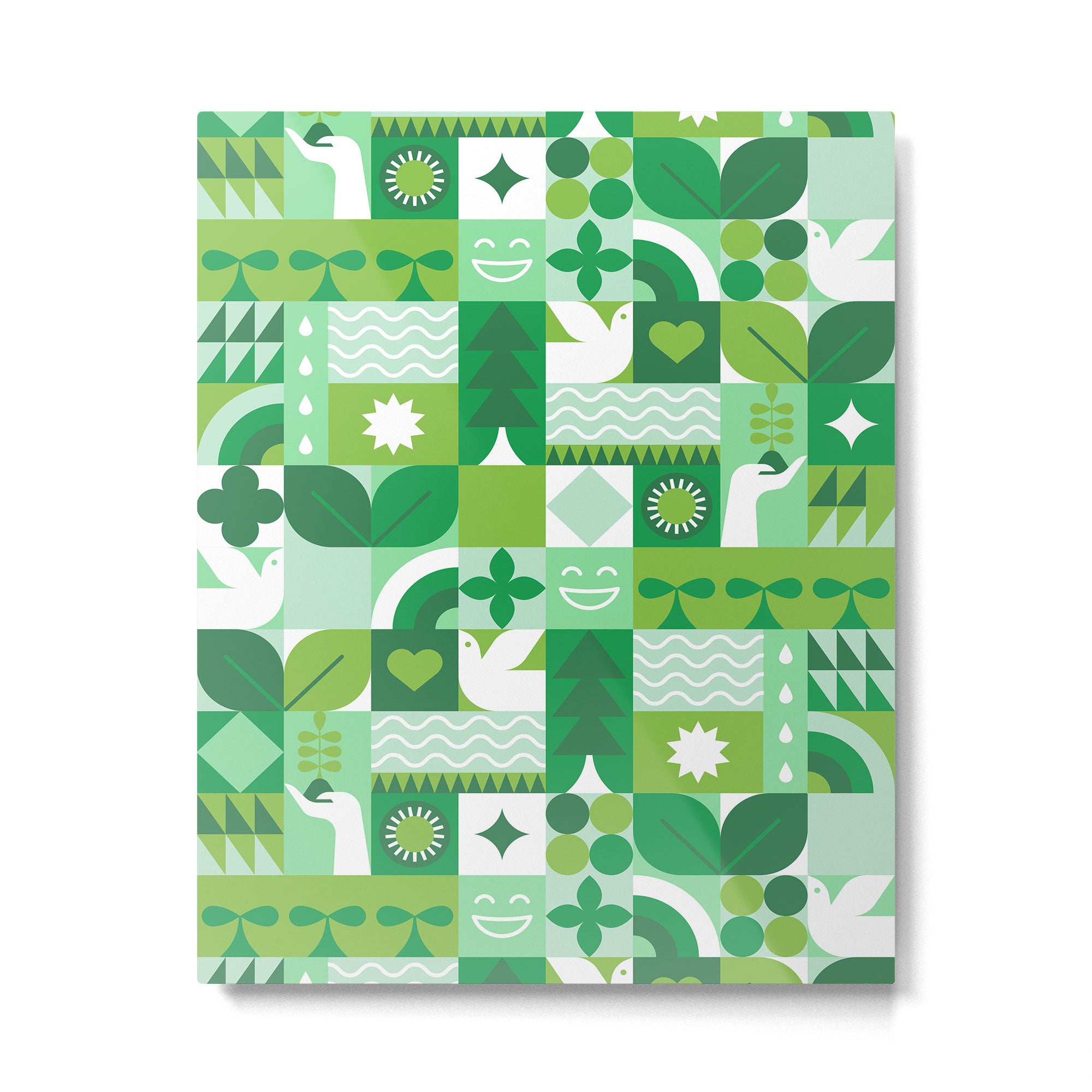 Green eco friendly geometric mosaic art pattern Metal Print Gallery Image 6