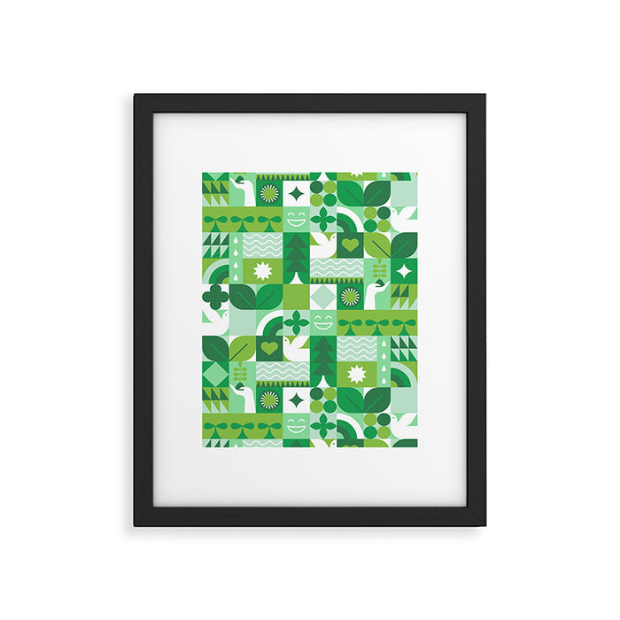 Green eco friendly geometric mosaic art pattern Framed Art Print Gallery Image 1