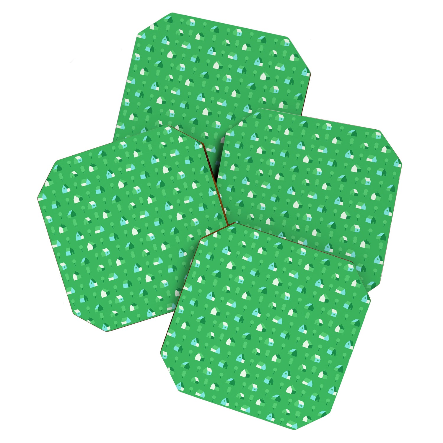 Green eco friendly house city pattern Coaster Gallery Image 1