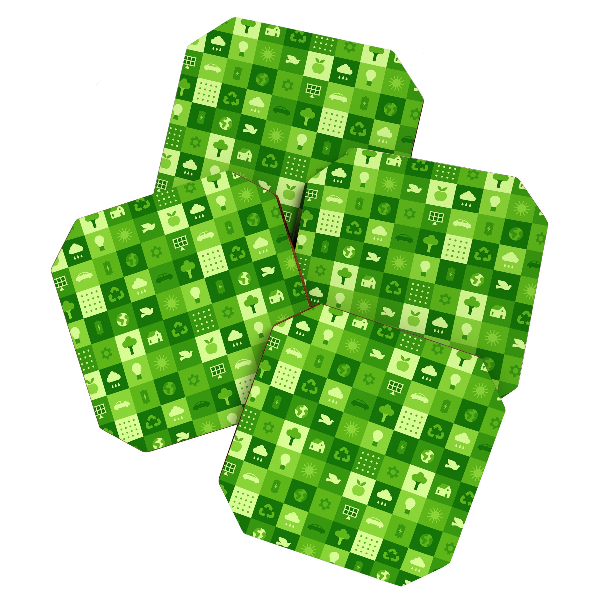 Green eco friendly nature geometric mosaic pattern Coaster Gallery Image 1