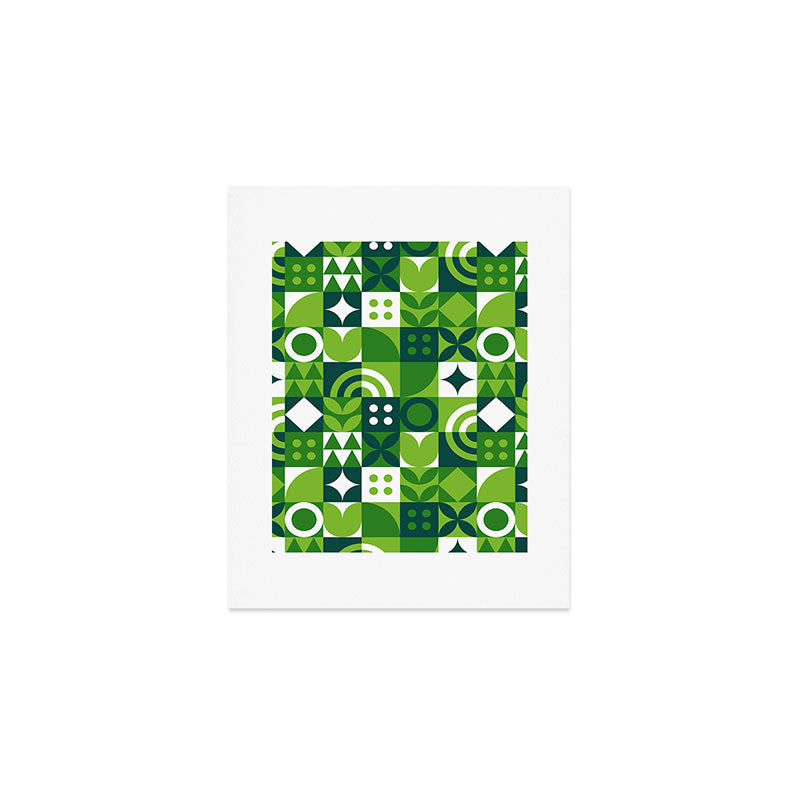 Green eco friendly nature geometric mosaic pattern Art Print Gallery Image 1