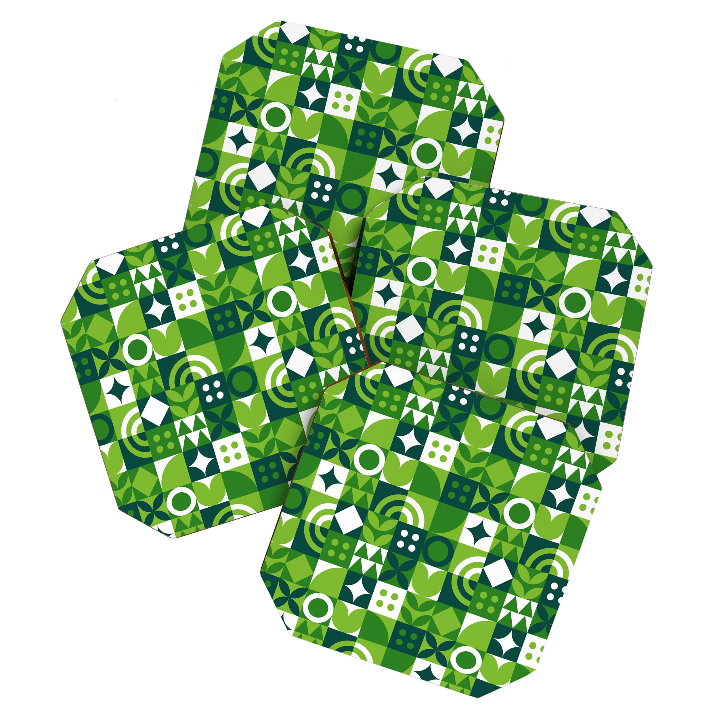 Green eco friendly nature geometric mosaic pattern Coaster Gallery Image 1