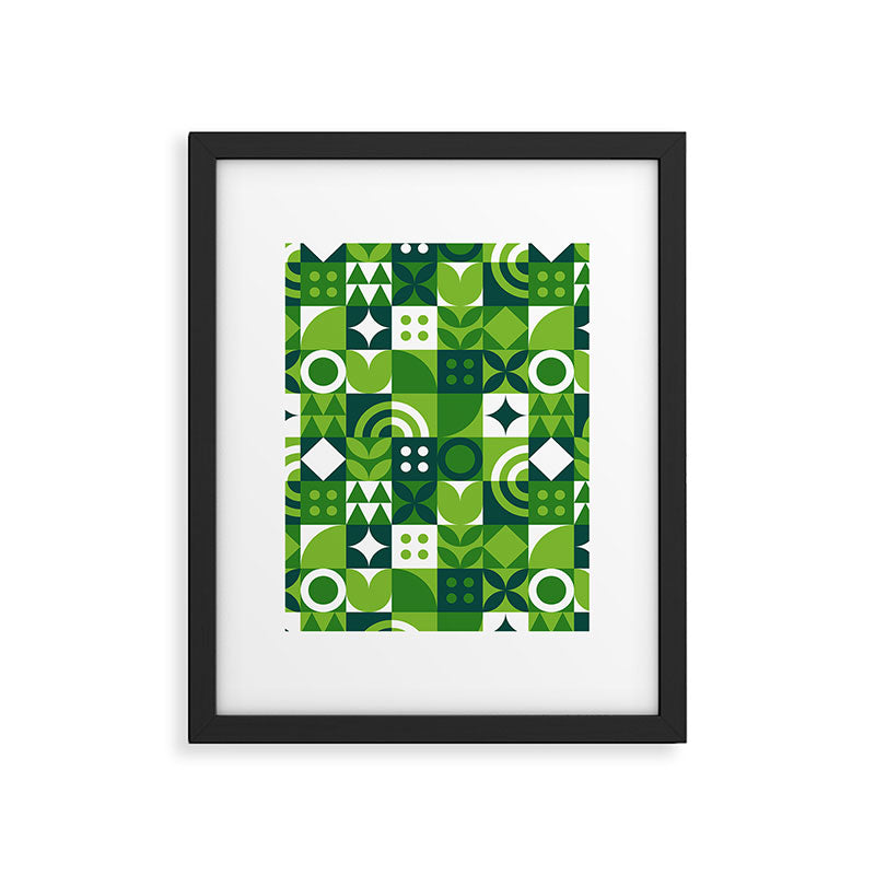Green eco friendly nature geometric mosaic pattern Framed Art Print Gallery Image 6