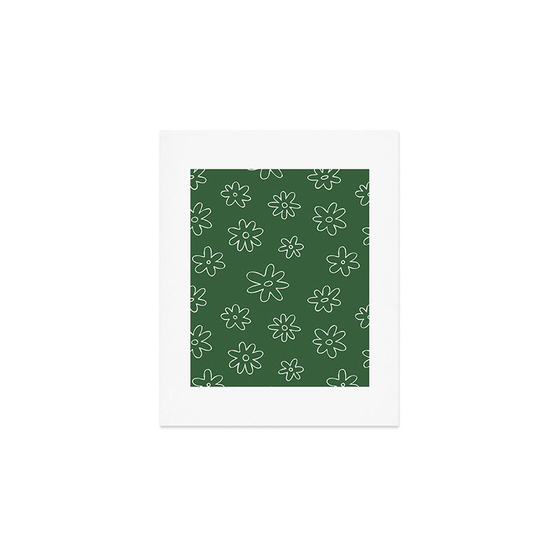 Green garden flower doodle art pattern Art Print Gallery Image 1