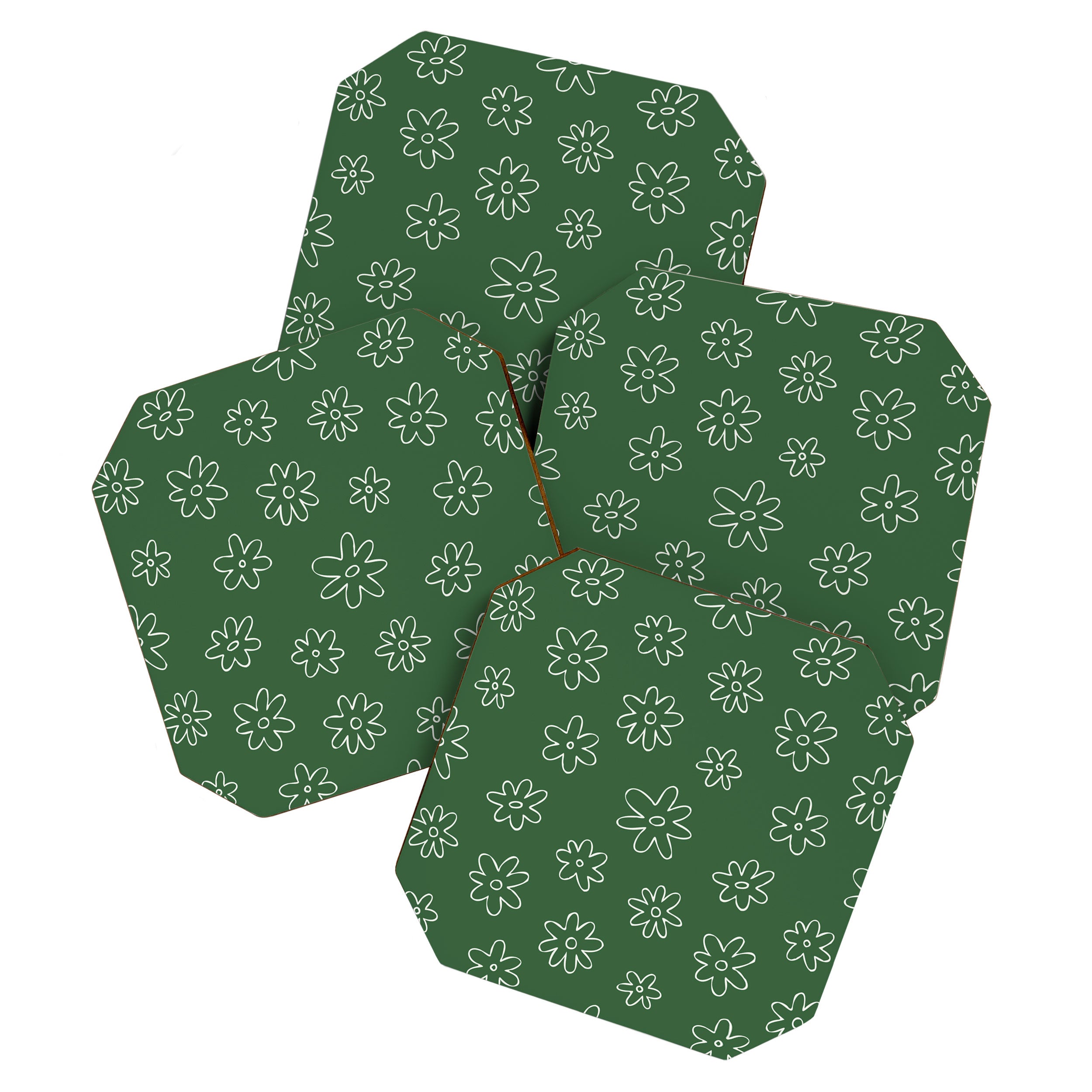 Green garden flower doodle art pattern Coaster Gallery Image 1