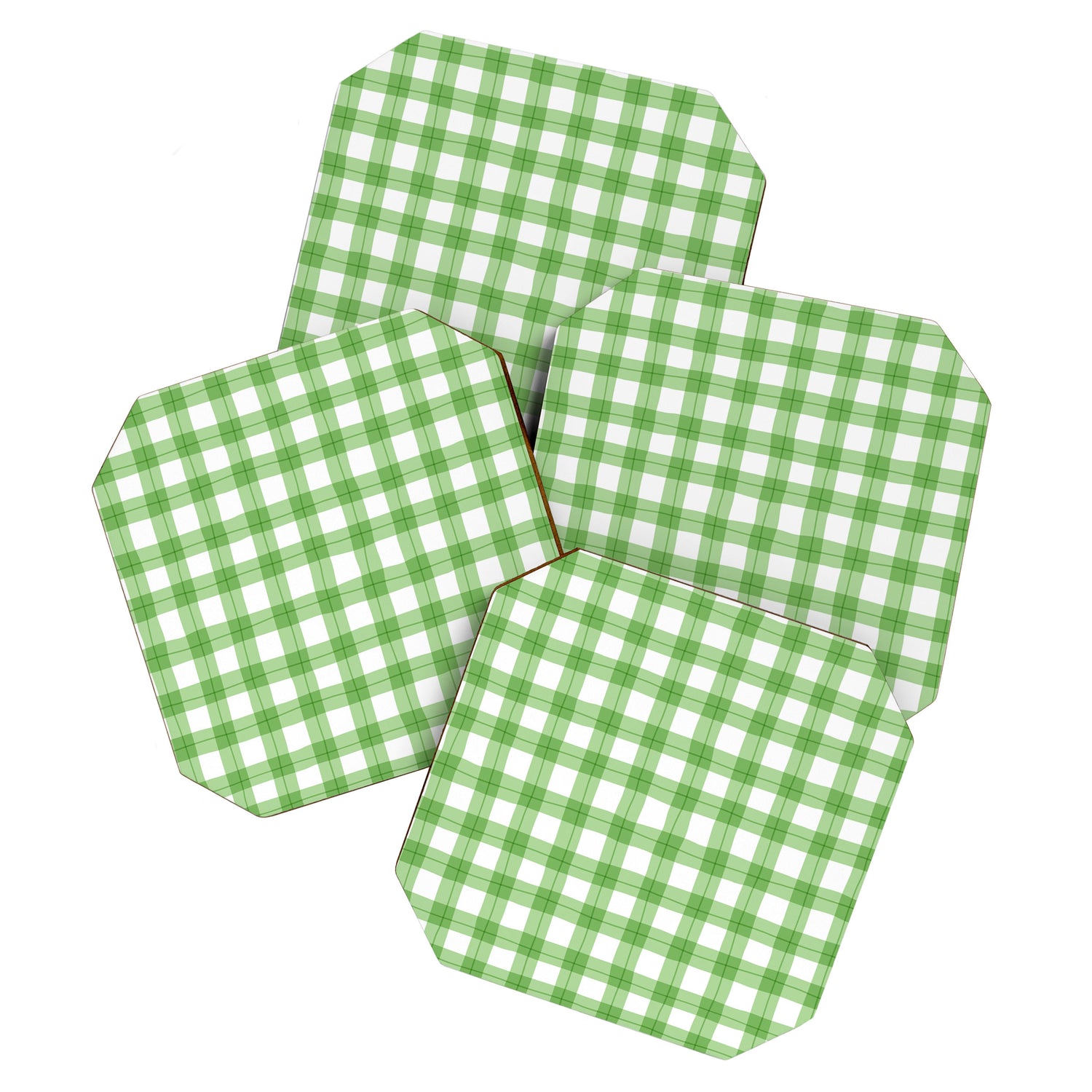 Green geometric plaid gingham pattern Coaster Gallery Image 1