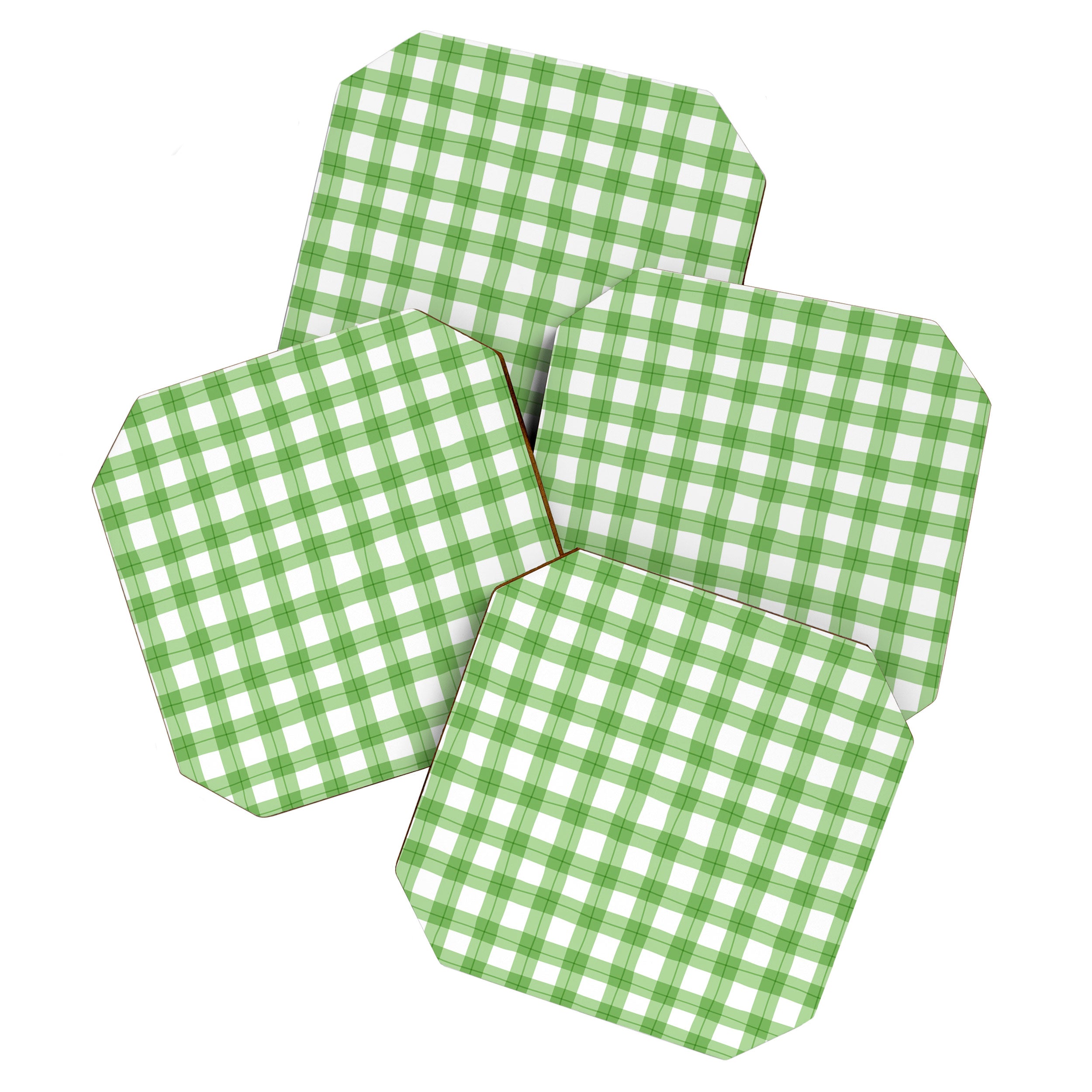 Green geometric plaid gingham pattern Coaster Gallery Image 1