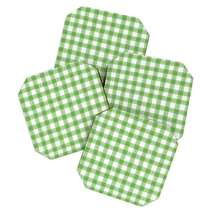 Green geometric plaid gingham pattern Coaster Gallery Image 1