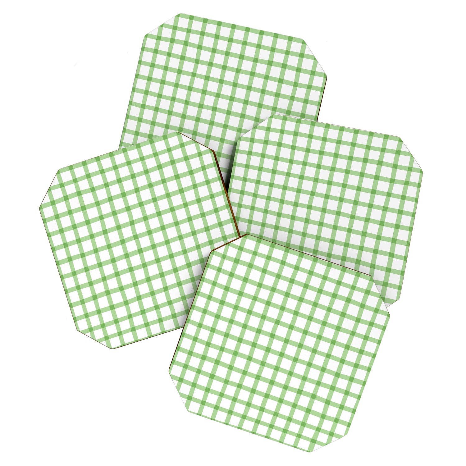 Green geometric plaid gingham pattern Coaster Gallery Image 1