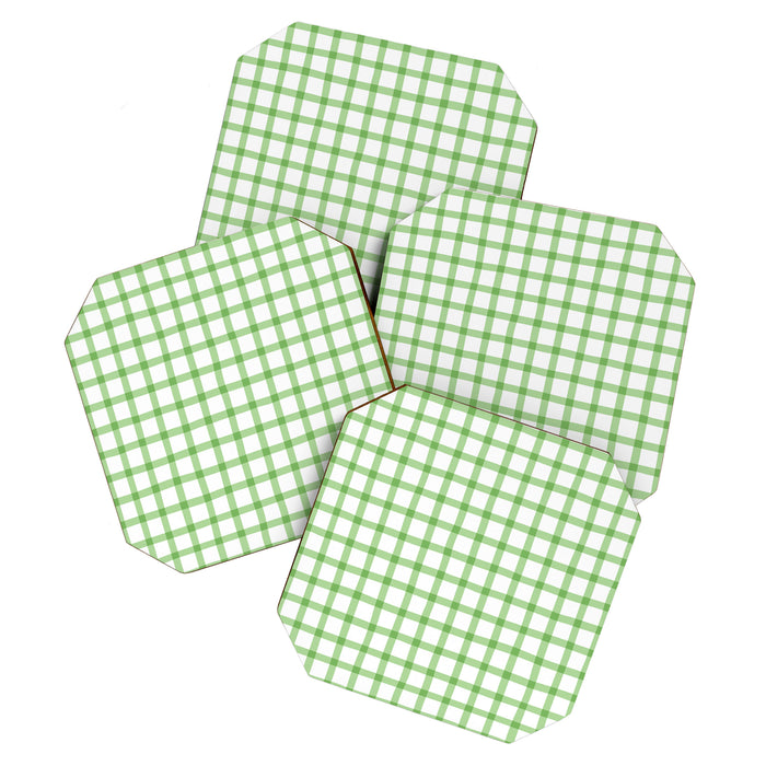 Green geometric plaid gingham pattern Coaster Gallery Image 1