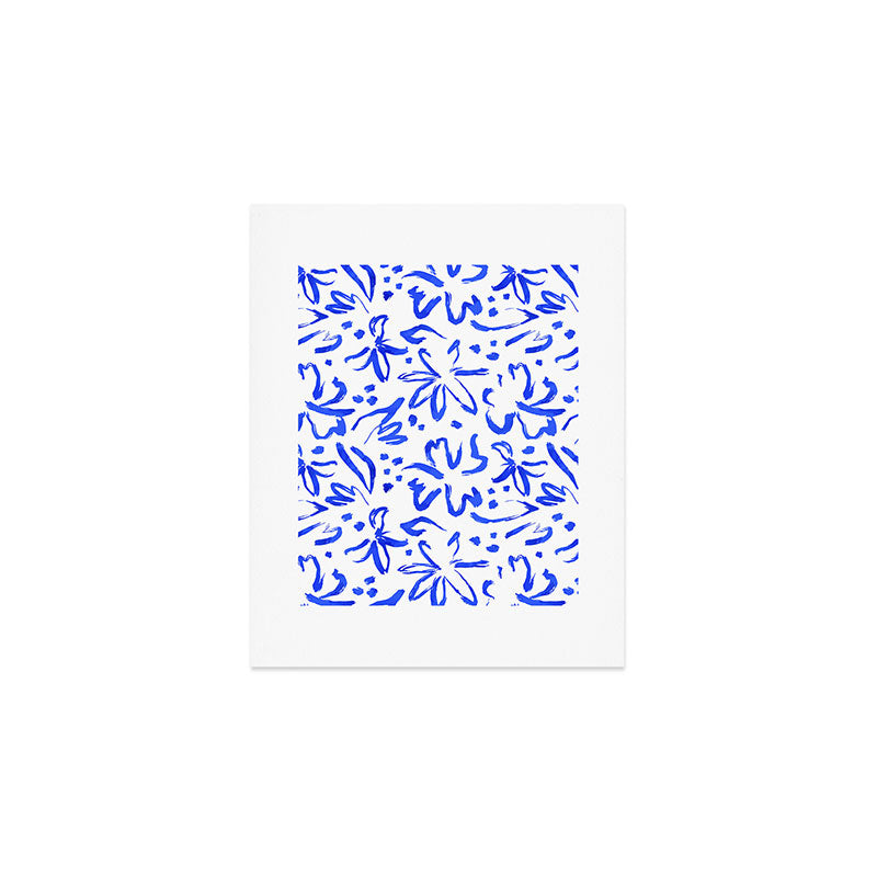 Hand drawn blue flower art pattern Art Print Gallery Image 1