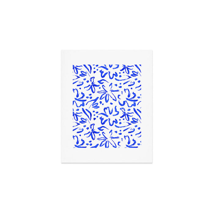 Hand drawn blue flower art pattern Art Print Gallery Image 1
