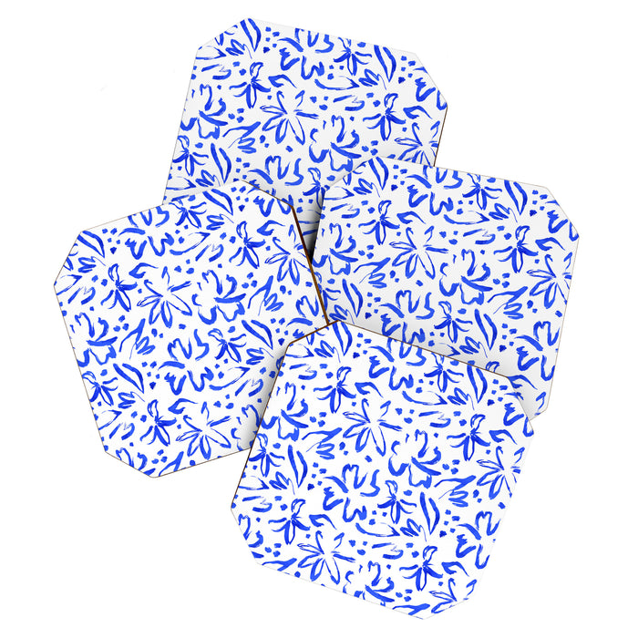Hand drawn blue flower art pattern Coaster Gallery Image 1
