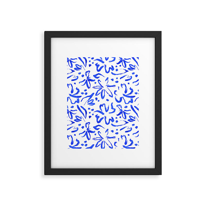 Hand drawn blue flower art pattern Framed Art Print Gallery Image 6