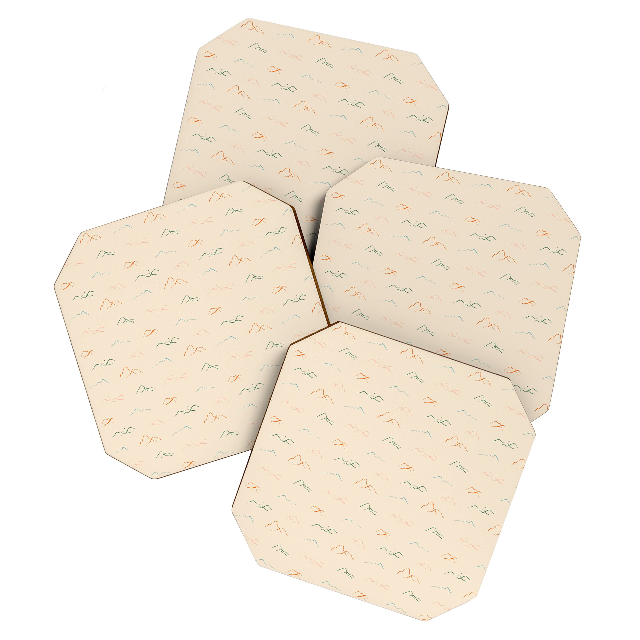 Hand drawn mountain landscape doodle pattern Coaster Gallery Image 1