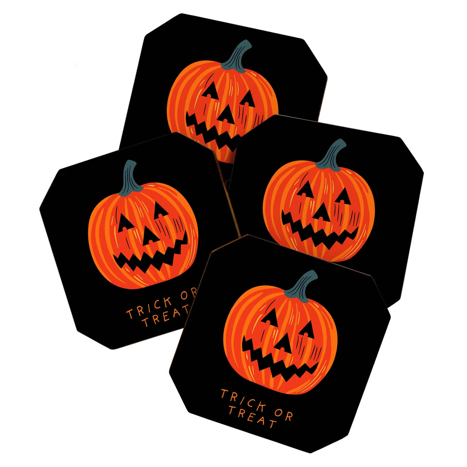 Happy Halloween funny pumpkin cartoon doodle Coaster Gallery Image 1