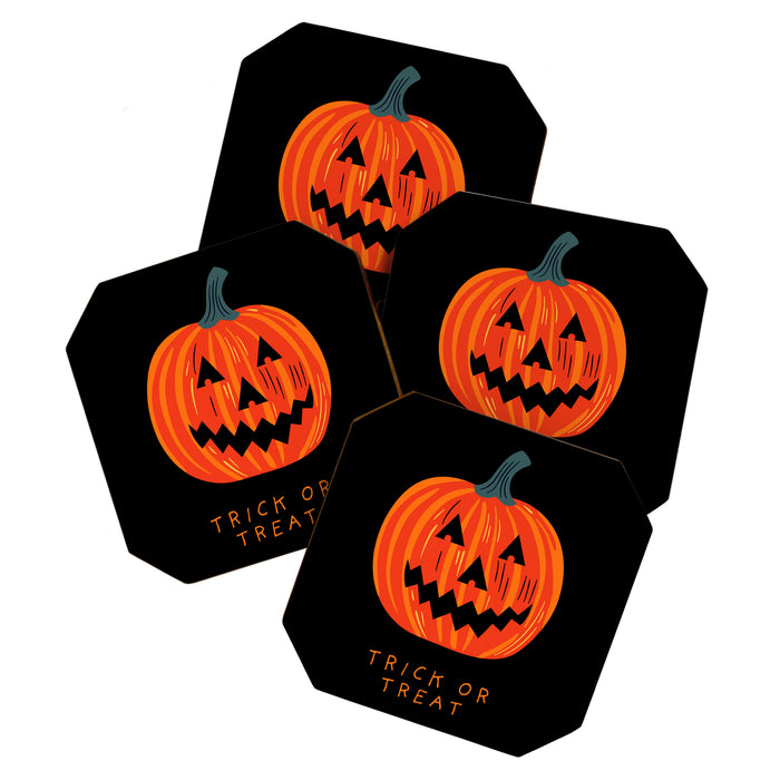 Happy Halloween funny pumpkin cartoon doodle Coaster Gallery Image 1
