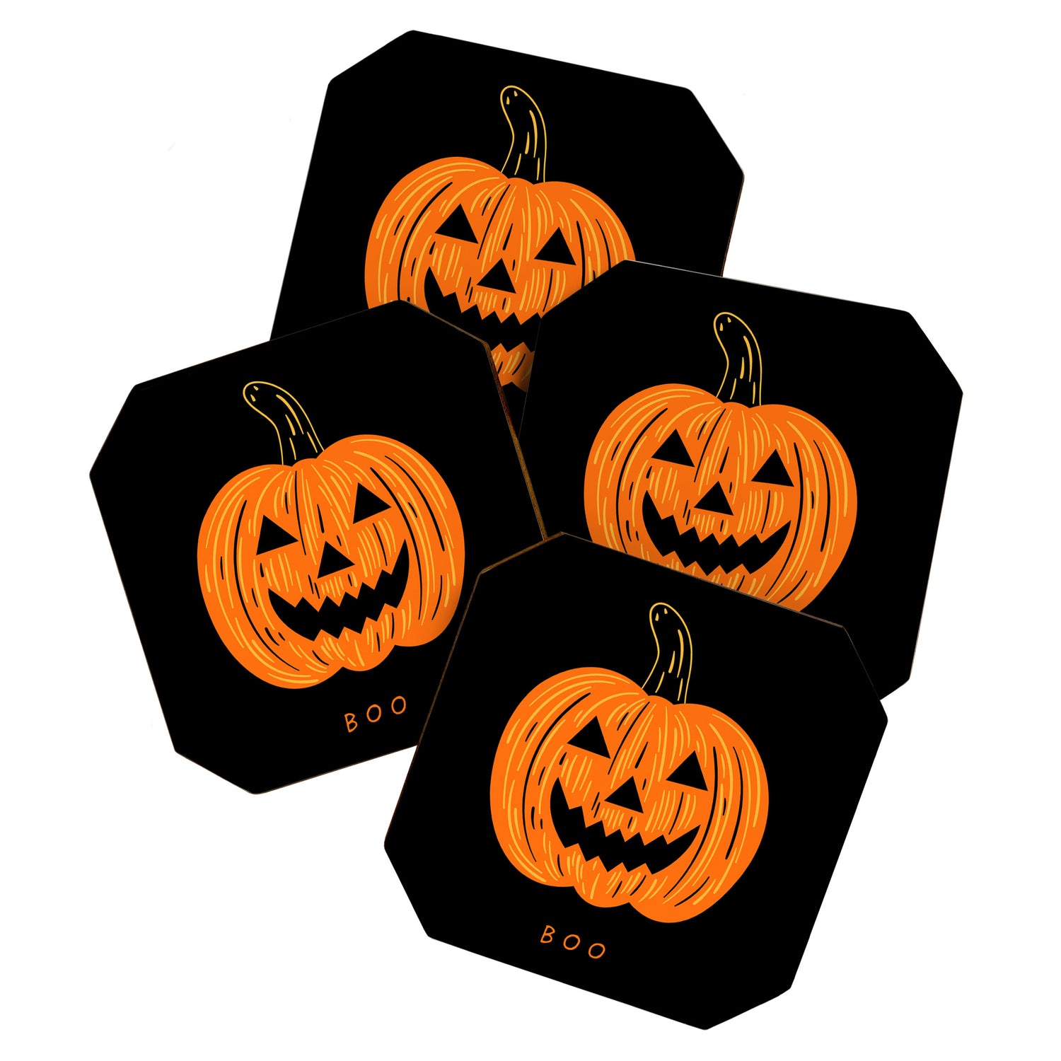 Happy Halloween funny pumpkin cartoon doodle Coaster Gallery Image 1