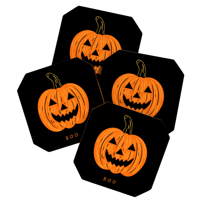 Happy Halloween funny pumpkin cartoon doodle Coaster Gallery Image 1