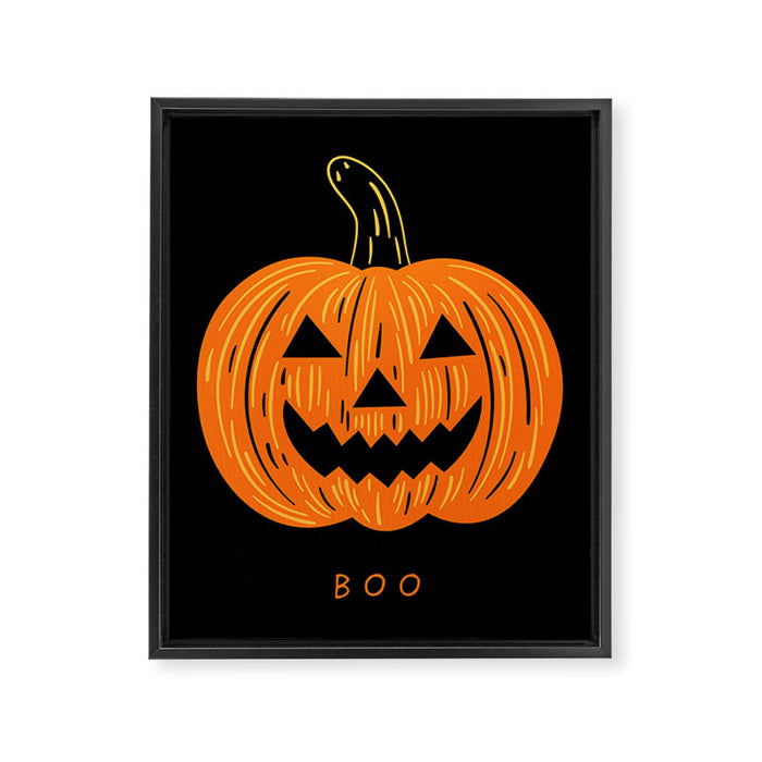 Happy Halloween funny pumpkin cartoon doodle Framed Canvas Print Gallery Image 1