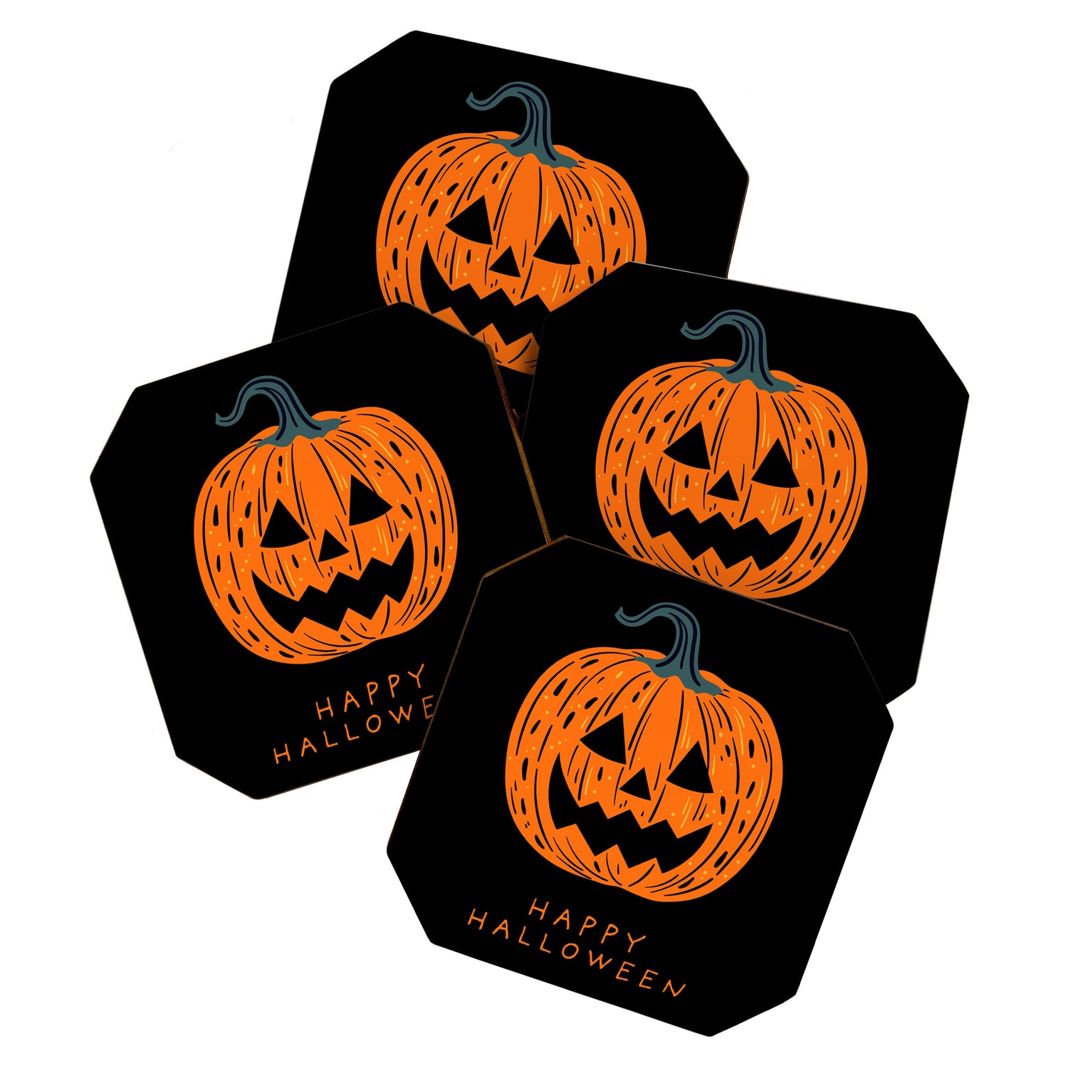 Happy Halloween funny pumpkin cartoon doodle Coaster Gallery Image 1