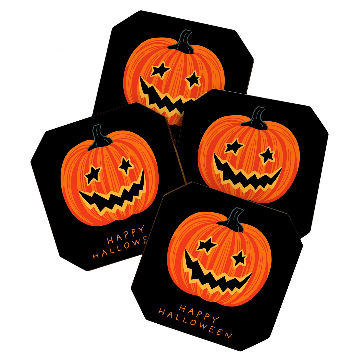 Happy Halloween funny pumpkin cartoon doodle Coaster Gallery Image 1
