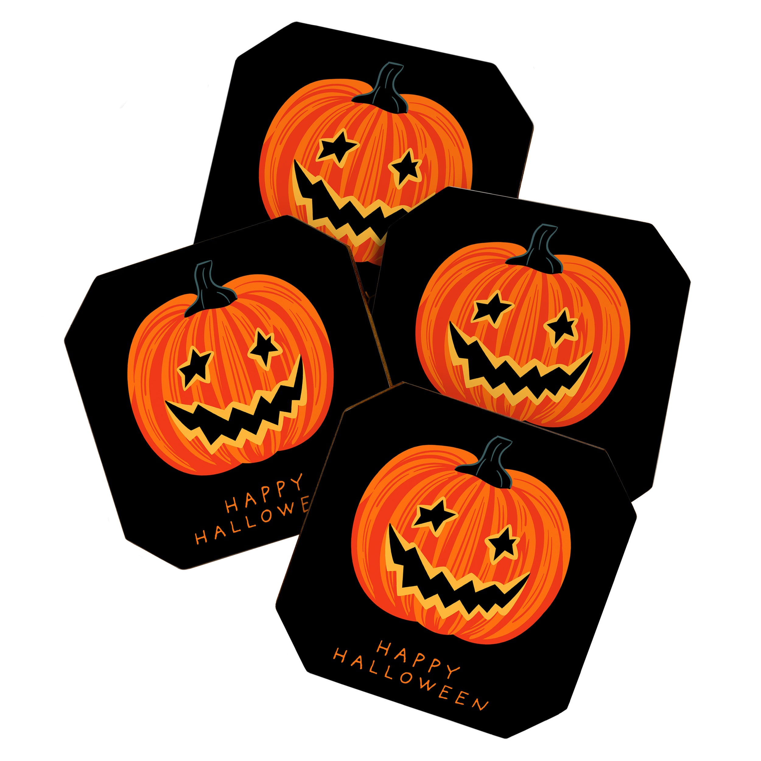 Happy Halloween funny pumpkin cartoon doodle Coaster Gallery Image 1