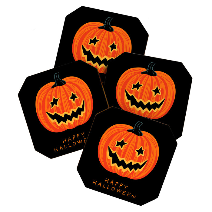 Happy Halloween funny pumpkin cartoon doodle Coaster Gallery Image 1
