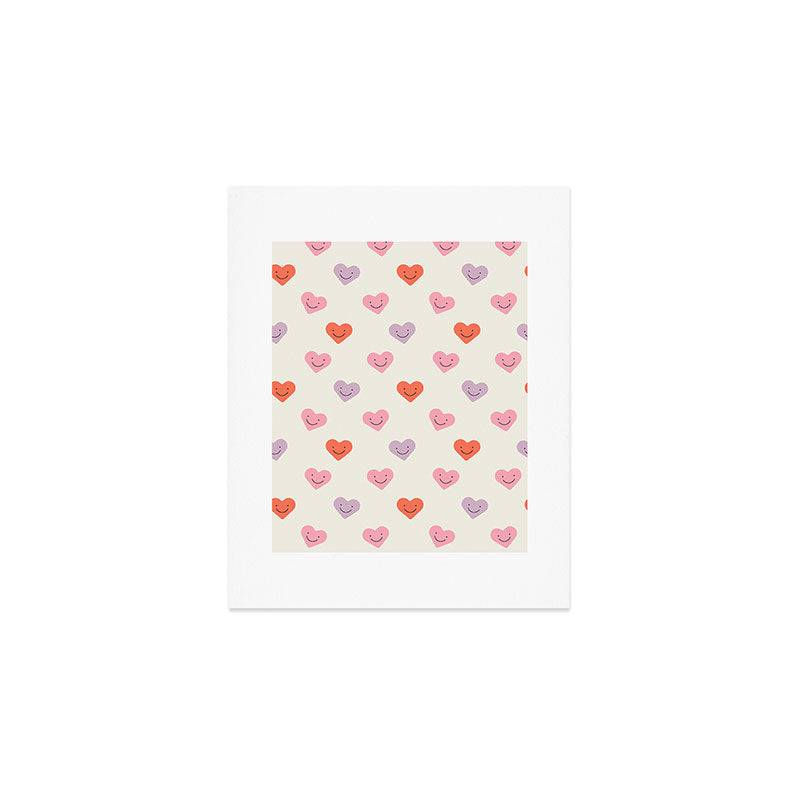 Happy love heart face doodle pattern Art Print Gallery Image 1