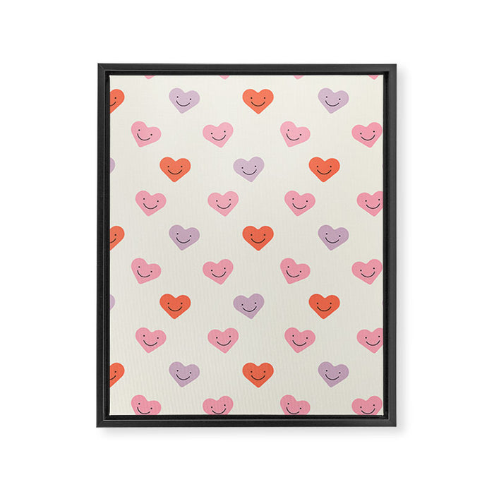 Happy love heart face doodle pattern Framed Canvas Print Gallery Image 1