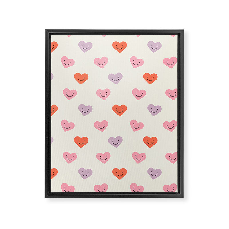 Happy love heart face doodle pattern Framed Canvas Print Gallery Image 8