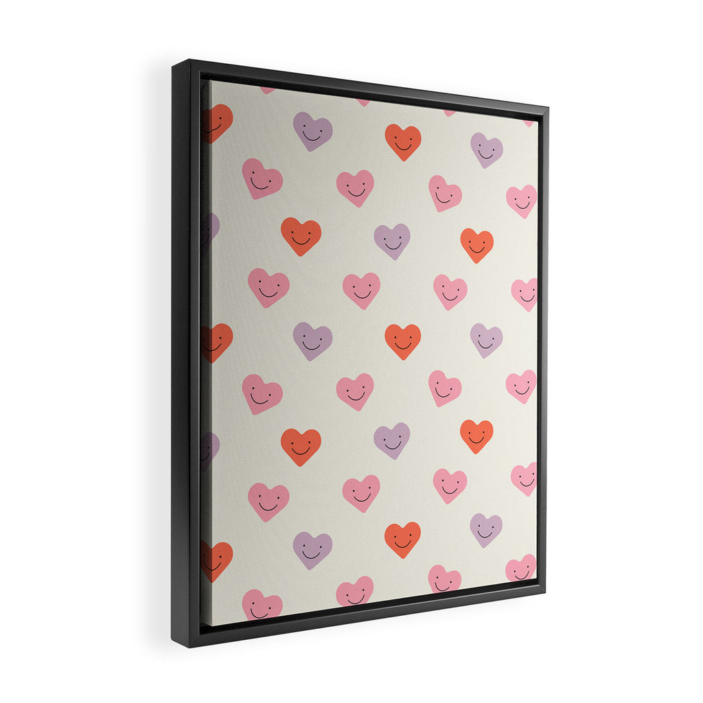 Happy love heart face doodle pattern Framed Canvas Print Gallery Image 2