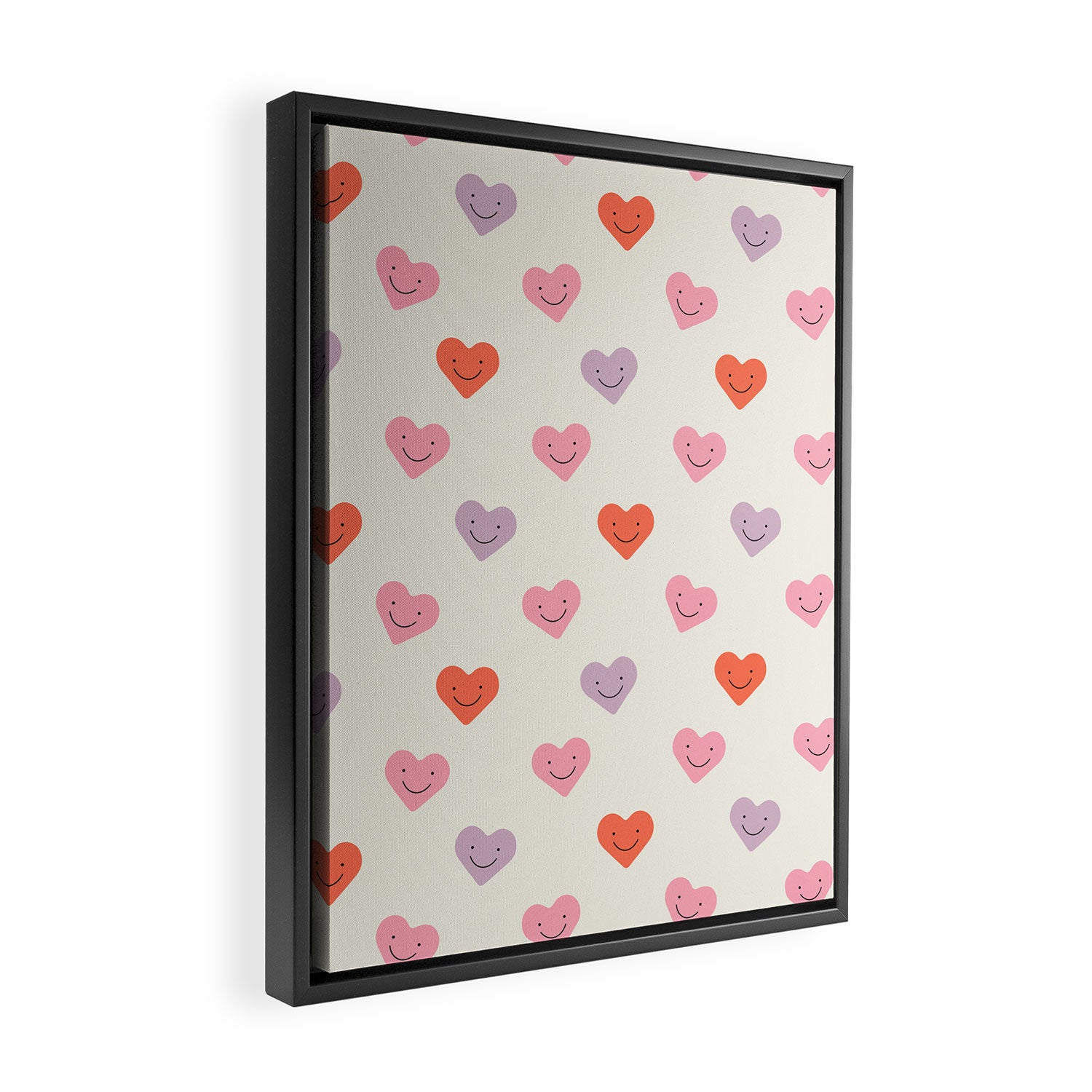 Happy love heart face doodle pattern Framed Canvas Print Gallery Image 2