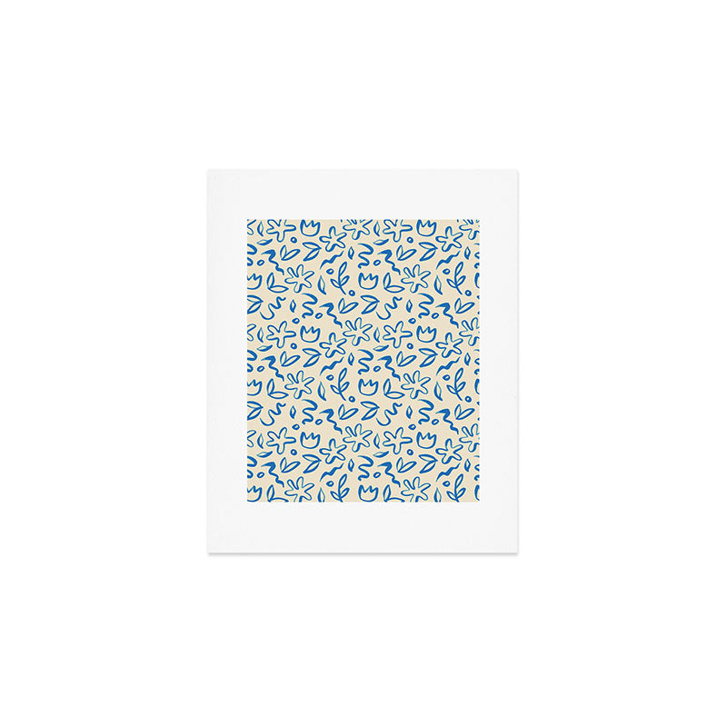 Organic Blue floral nature art doodle pattern Art Print Gallery Image 1