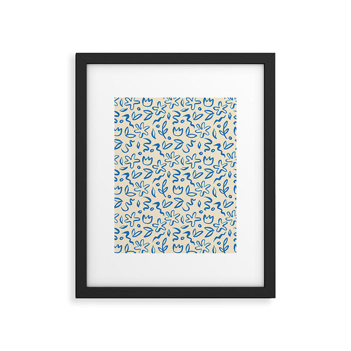Organic Blue floral nature art doodle pattern Framed Art Print Gallery Image 1