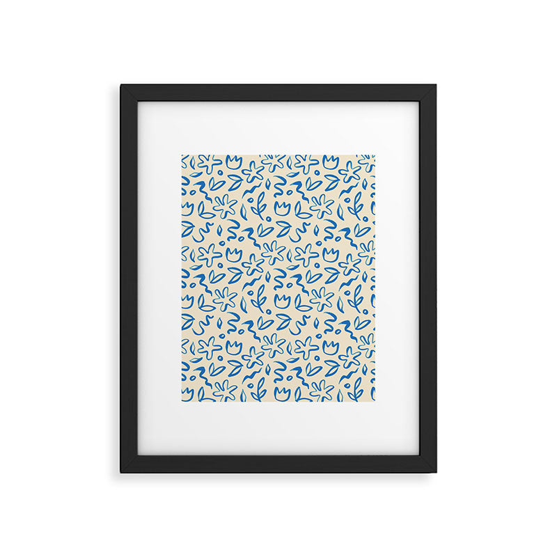 Organic Blue floral nature art doodle pattern Framed Art Print Gallery Image 6
